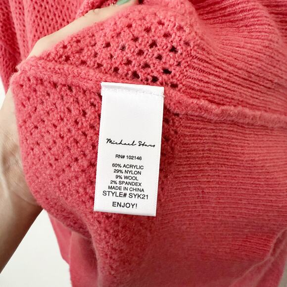 [Michael Stars] Pink Wool Blend Open Knit Cozy V-Neck Cardigan Sweater Sz Large - Picture 11 of 11